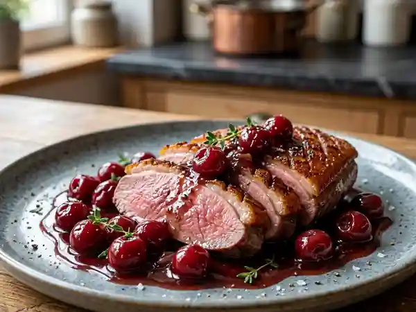 Magret de canard laqué aux griottes acidulées - Photo de présentation