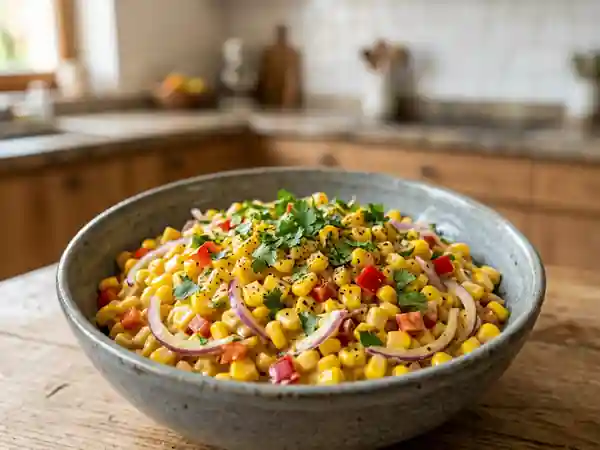 Maïs croquant et sauce crémeuse au curry - Photo de présentation
