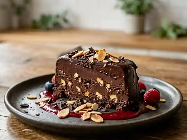 Marquise glacée au chocolat noir intense et éclats d'amandes croquantes - Photo de présentation