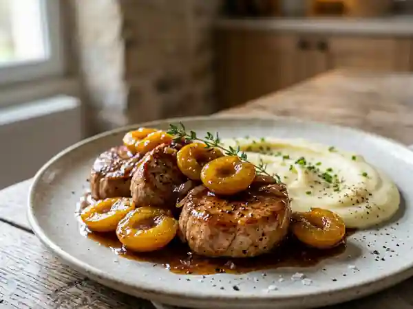 Médaillons de porc aux mirabelles caramélisées : recette gourmande et facile - Photo de présentation
