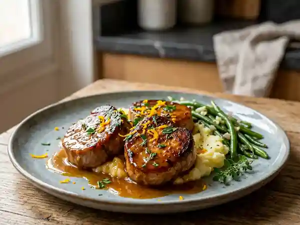 Médaillons de porc laqués à l'orange - Photo de présentation