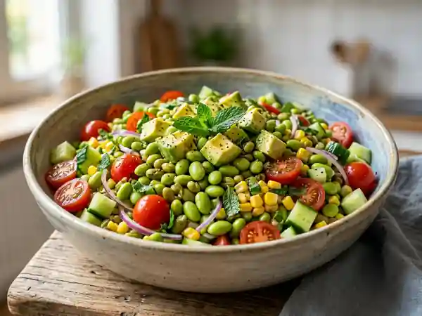 Méga salade composée gourmande au soja vert - Photo de présentation