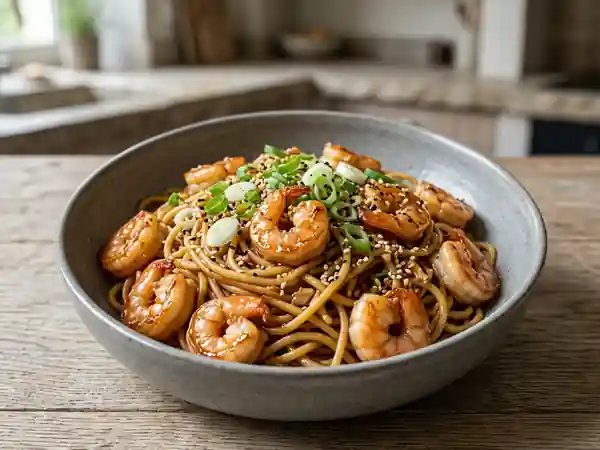 Wok de Crevettes Laquées au Miel et Sésame - Photo de présentation