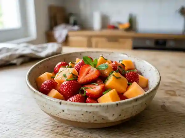 Méli-mélo gourmand de fraises et melon au Grand-Marnier - Photo de présentation