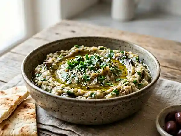 Melitzanosalata : salade grecque d'aubergines grillées savoureuse - Photo de présentation