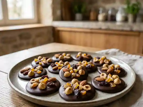 Palets croquants chocolat et fruits mendiants - Photo de présentation