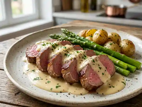 Mignon de veau fondant, crème onctueuse au gruyère - Photo de présentation