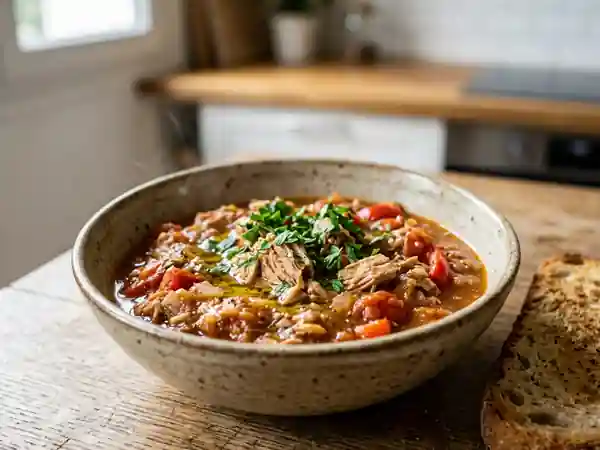 Mijoté savoureux de thon à la tomate et poivron - Photo de présentation