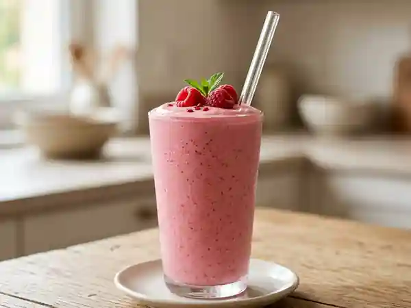 Milk-shake léger et fruité aux framboises fraîches - Photo de présentation
