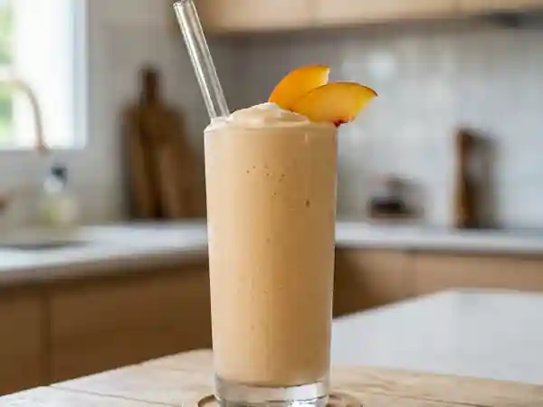 Milk-shake onctueux à la pêche fraîche - Photo de présentation