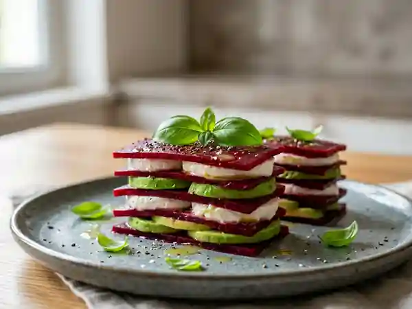 Mille-feuille betterave et avocat crémeux - Photo de présentation