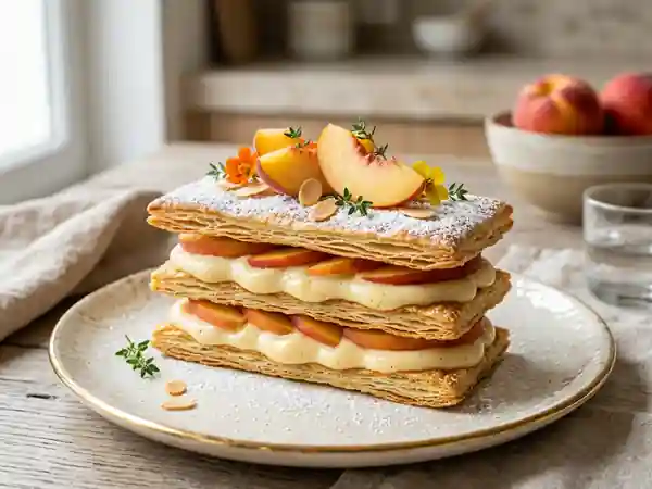 Mille-feuille craquant à la pêche et vanille - Photo de présentation