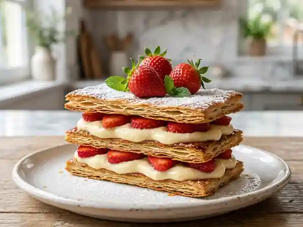 Millefeuille croustillant aux fraises fraîches - Photo de présentation