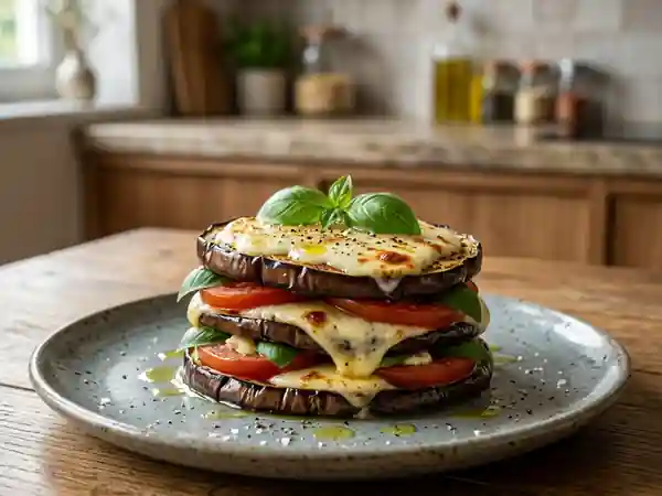 Aubergines fondantes et mozzarella gratinée - Photo de présentation