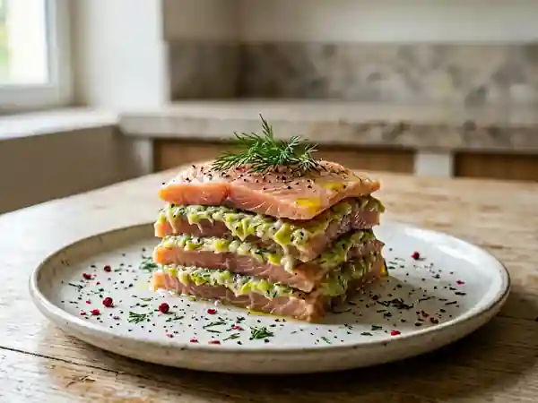 Millefeuille fondant de truite et poireaux - Photo de présentation