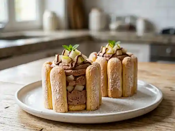 Charlottines fondantes poire et chocolat noisette - Photo de présentation