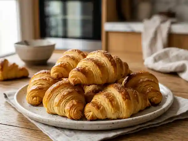 Mini croissants vanillés feuilletés et dorés - Photo de présentation