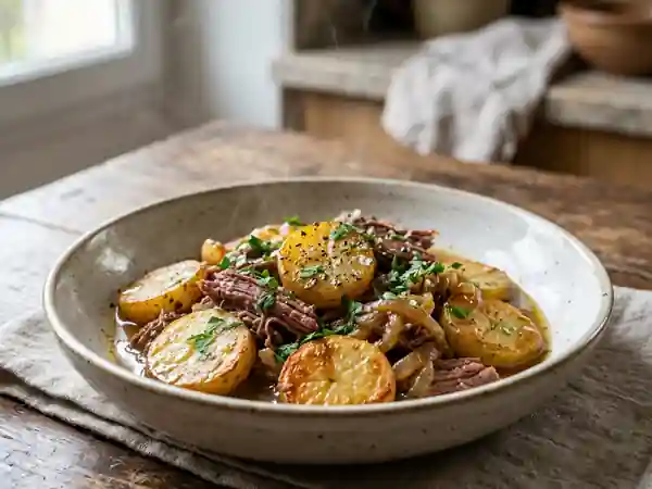 Corned-beef poêlé et pommes de terre fondantes - Photo de présentation