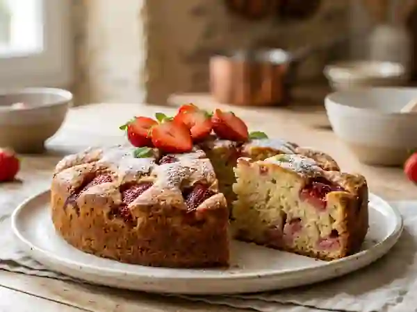 Moelleux au yaourt et fraises fraîches - Photo de présentation