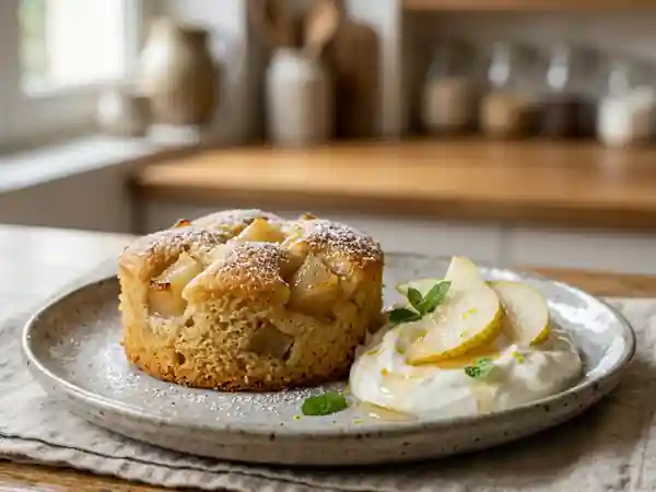 Moelleux aux poires et fromage blanc : dessert léger et gourmand - Photo de présentation