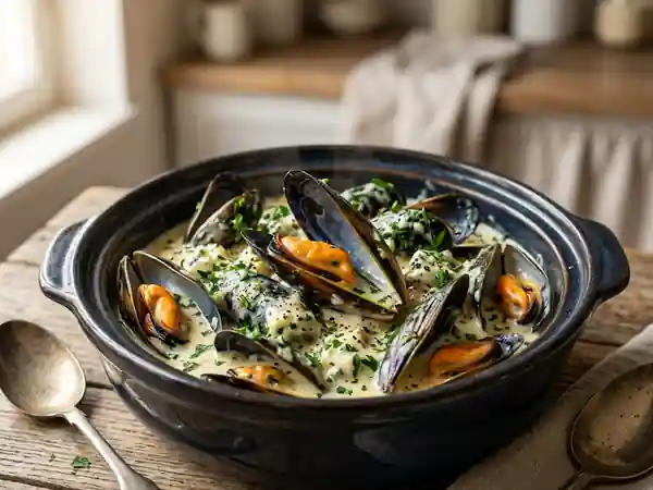 Moules à la crème onctueuse et au fromage bleu - Photo de présentation