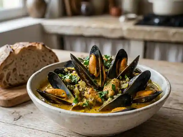 Moules au curry crémeuses : recette facile et savoureuse - Photo de présentation