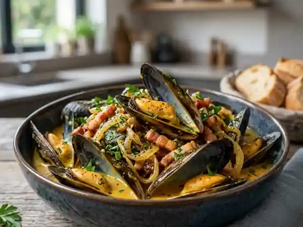 Moules Crémeuses au Curry et Lardons - Photo de présentation