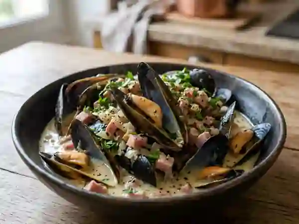 Moules au jambon et crème onctueuse - Photo de présentation