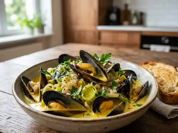 Moules au poireau et safran : recette savoureuse et raffinée - Photo de présentation