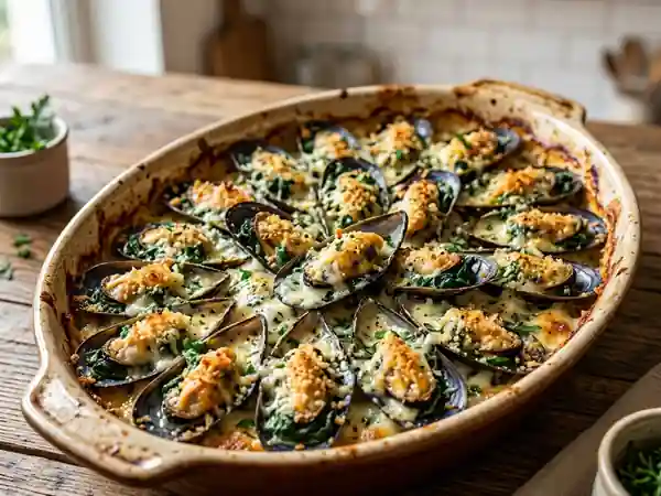 Moules au roquefort et épinards fondants - Photo de présentation