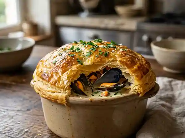 Moules en croûte feuilletée et crème au vin blanc - Photo de présentation