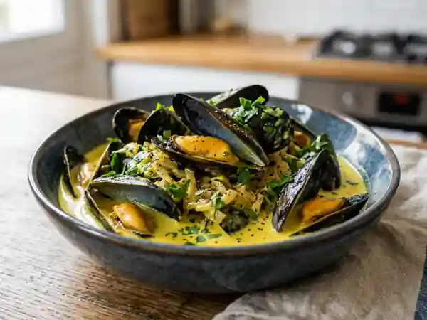 Moules crémeuses au curry et vin blanc - Photo de présentation