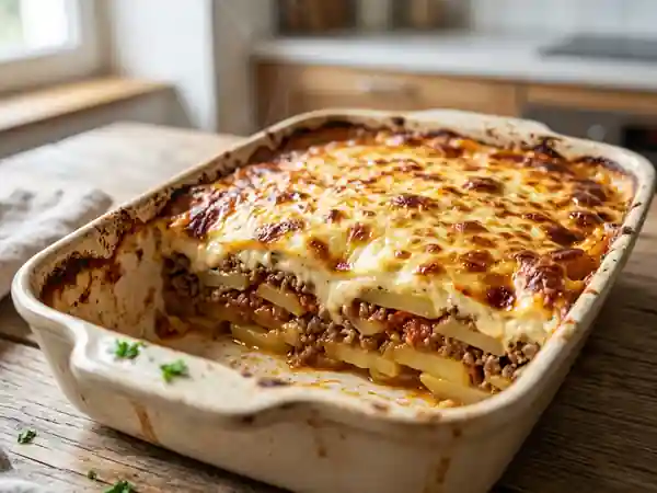 Moussaka fondante aux pommes de terre et bœuf - Photo de présentation