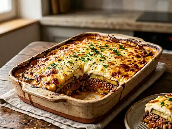 Moussaka gratinée aux aubergines fondantes - Photo de présentation