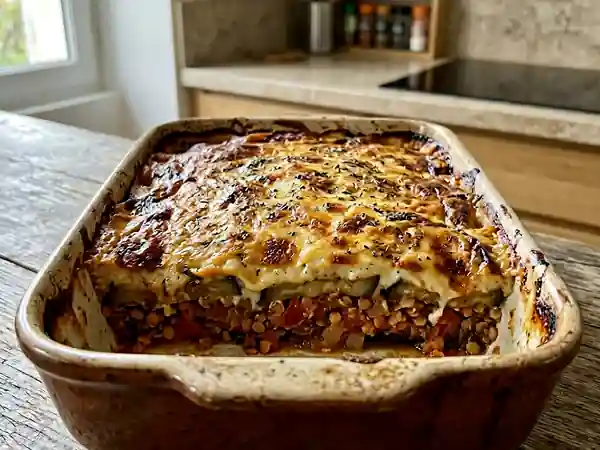 Moussaka aux lentilles et aubergines fondantes - Photo de présentation