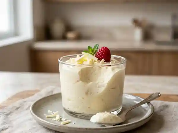 Mousse au chocolat blanc fondante et légère pour une personne - Photo de présentation