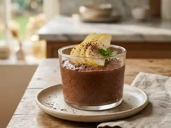 Mousse chocolat noir et poires fondantes - Photo de présentation