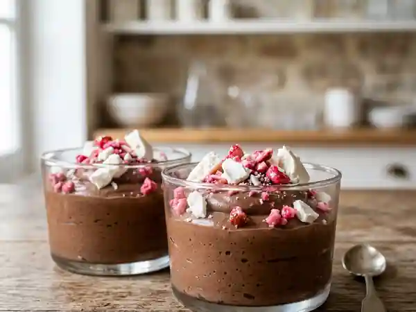 Mousse chocolat onctueuse et pralines roses - Photo de présentation