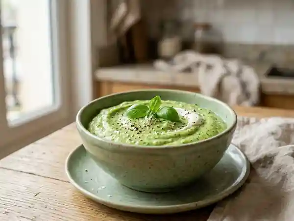 Mousse légère de brocoli au basilic frais - Photo de présentation