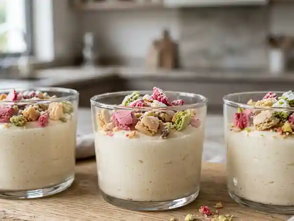 Mousse légère de poires aux macarons fondants - Photo de présentation
