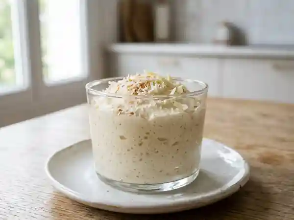 Mousse onctueuse au chocolat blanc et noix de coco - Photo de présentation
