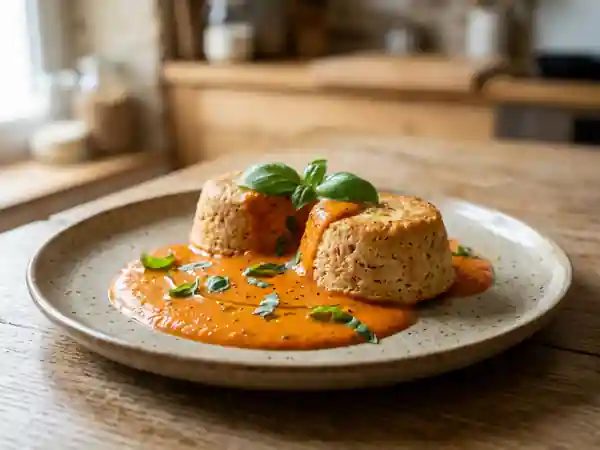 Mousseline de dinde légère accompagnée d'une crème onctueuse à la tomate - Photo de présentation