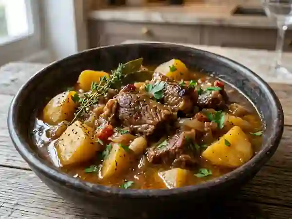 Mouton fondant et pommes de terre confites - Photo de présentation