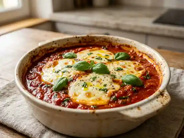 Mozzarella rôtie au coulis de tomate basilic - Photo de présentation