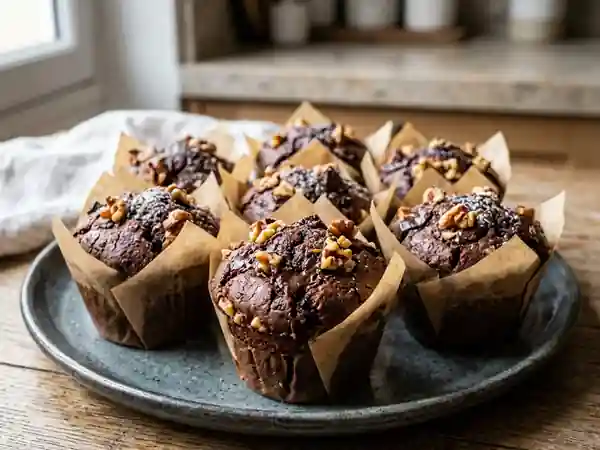 Muffins fondants chocolat noir et noix croquantes - Photo de présentation
