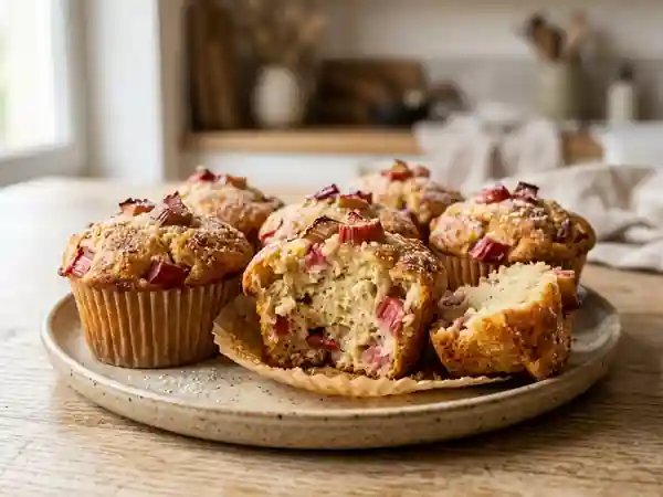 Muffins moelleux à la rhubarbe : recette facile et gourmande - Photo de présentation