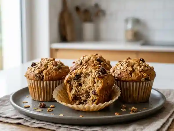 Muffins moelleux au muesli gourmand pour un petit déjeuner sain - Photo de présentation