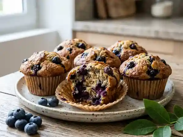 Muffins moelleux aux myrtilles fraîches pour une personne - Photo de présentation