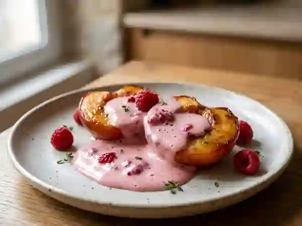 Nectarines rôties au sabayon framboise onctueux - Photo de présentation