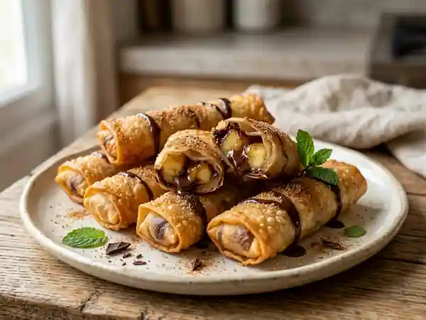 Nems croustillants à la banane et chocolat fondant - Photo de présentation